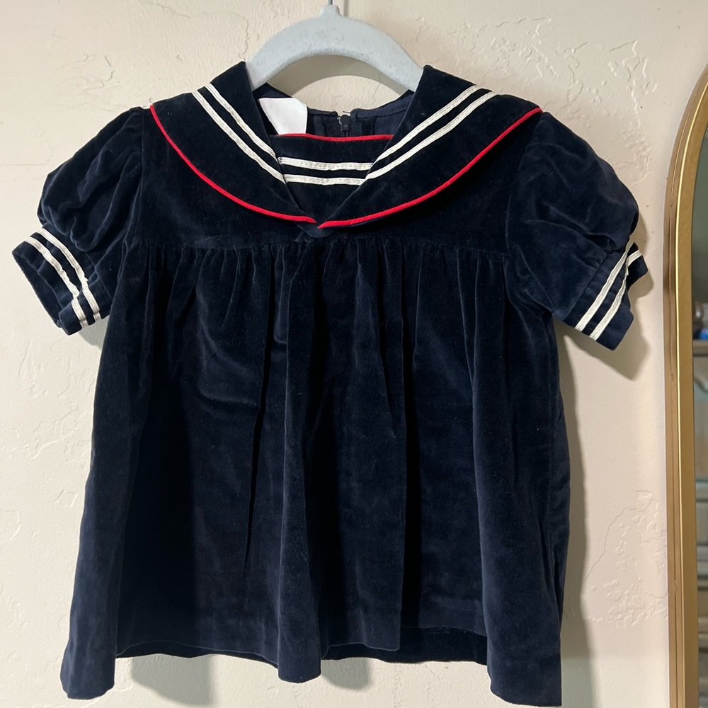 Vintage Navy Blue Sailor Dress with Red Trim Size 12m Made in the USA
